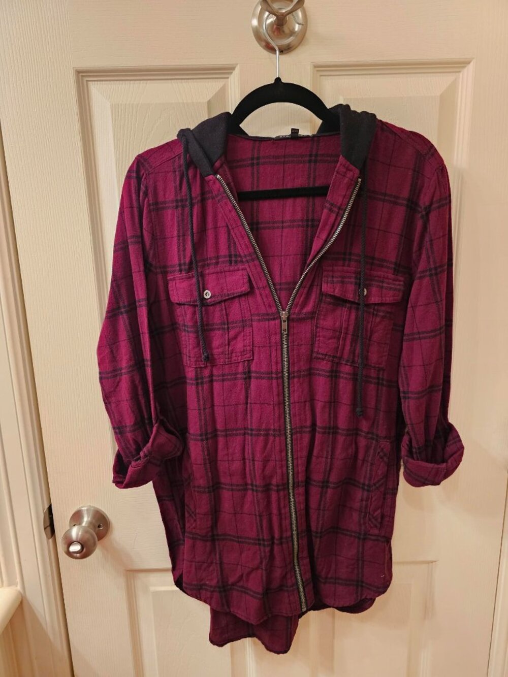NWOT Staccato Medium Maroon Plaid Hoodie Jacket